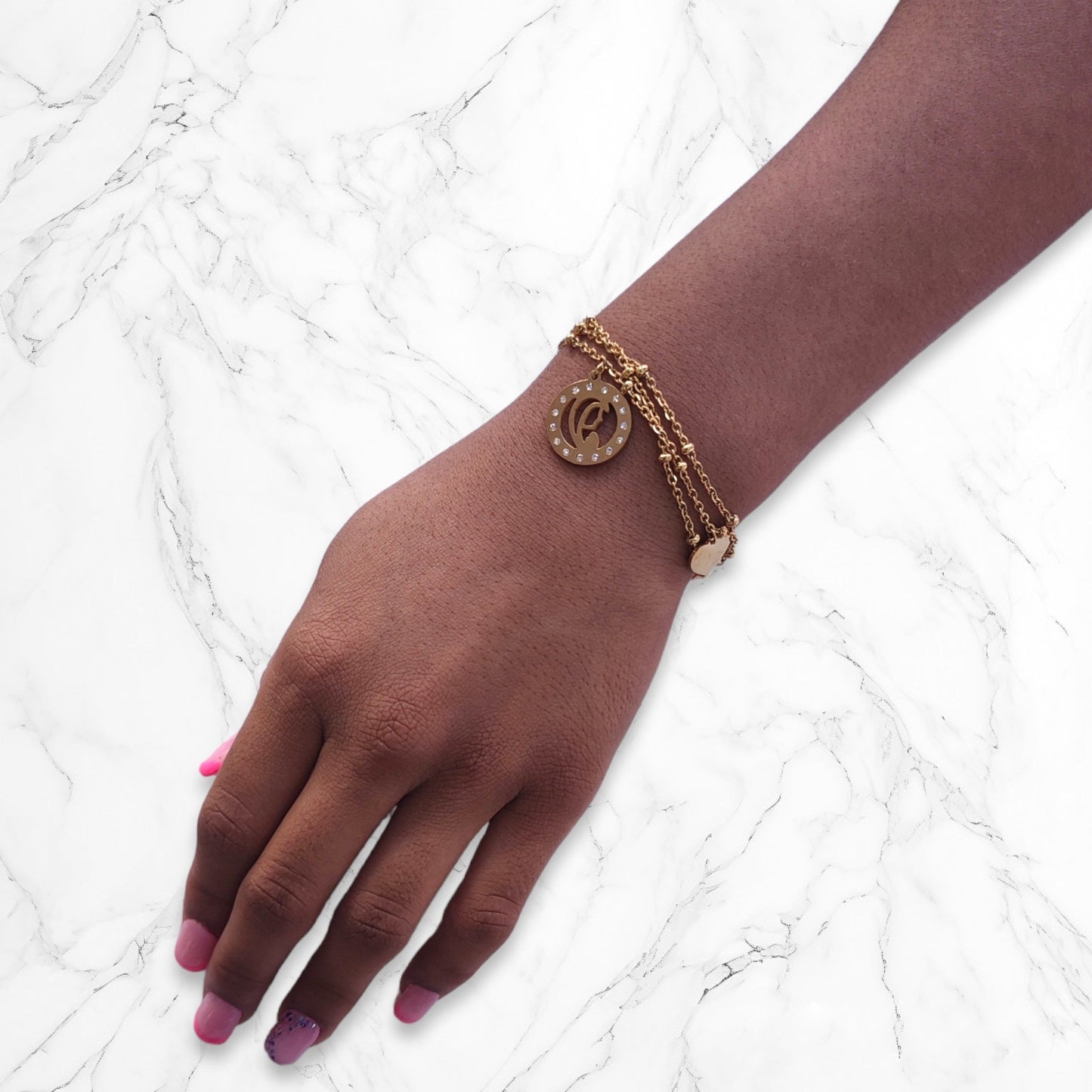 Pulsera Esclava En Acero de Virgencita Y Cruz Dorada 22 CM Para Mujer Brillo Encanto