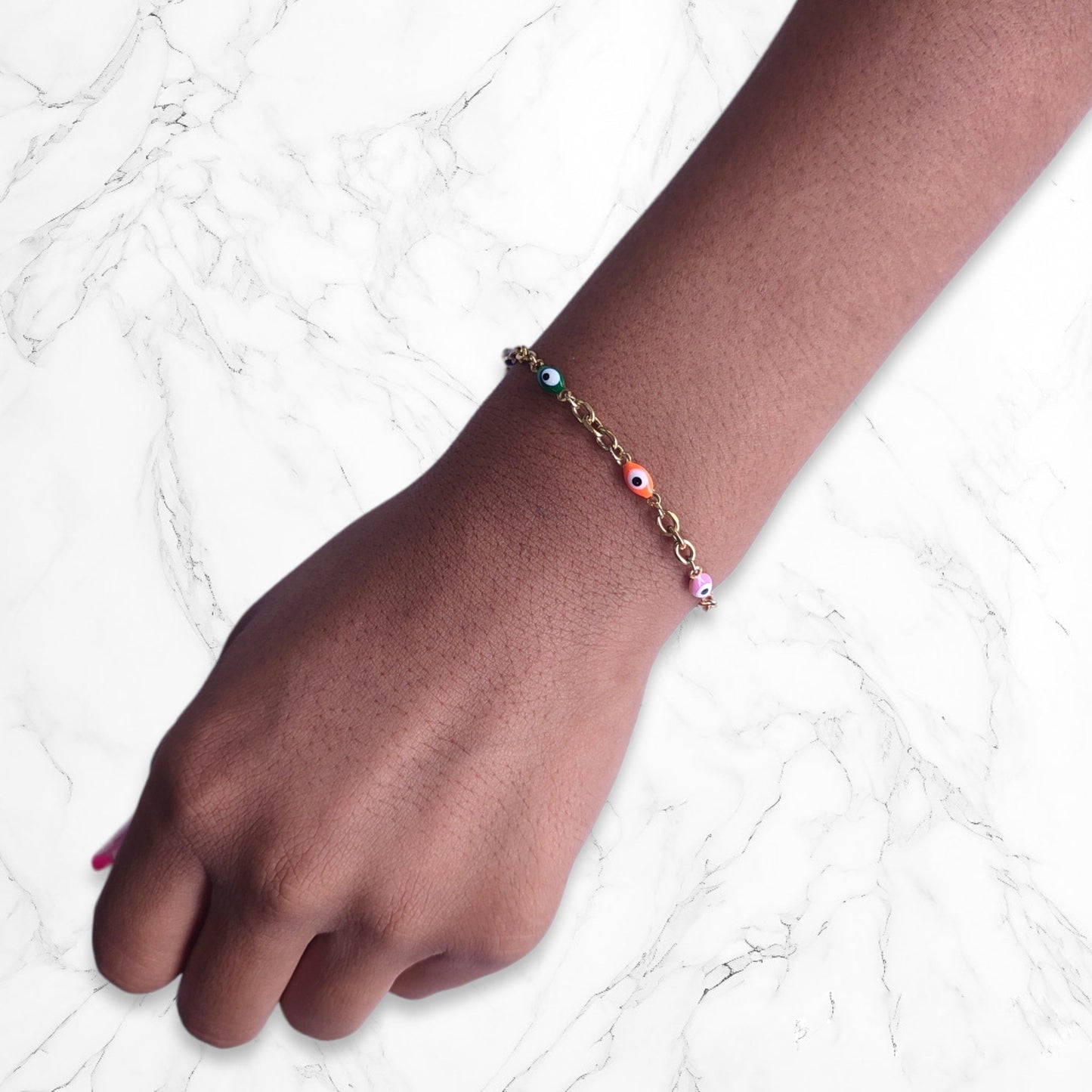Pulsera Esclava En acero Ojo Turco Dorado 22 CM Para Mujer Brillo Encanto