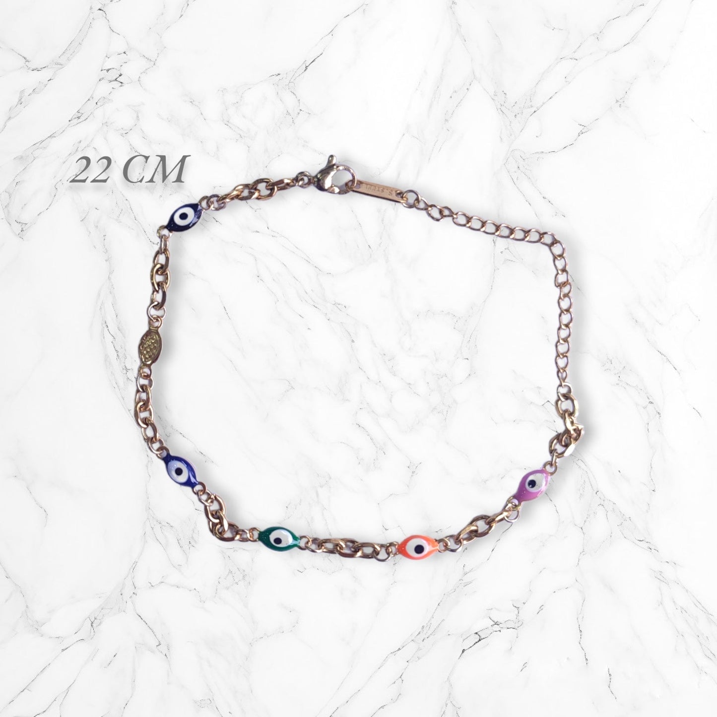 Pulsera Esclava En acero Ojo Turco Dorado 22 CM Para Mujer Brillo Encanto