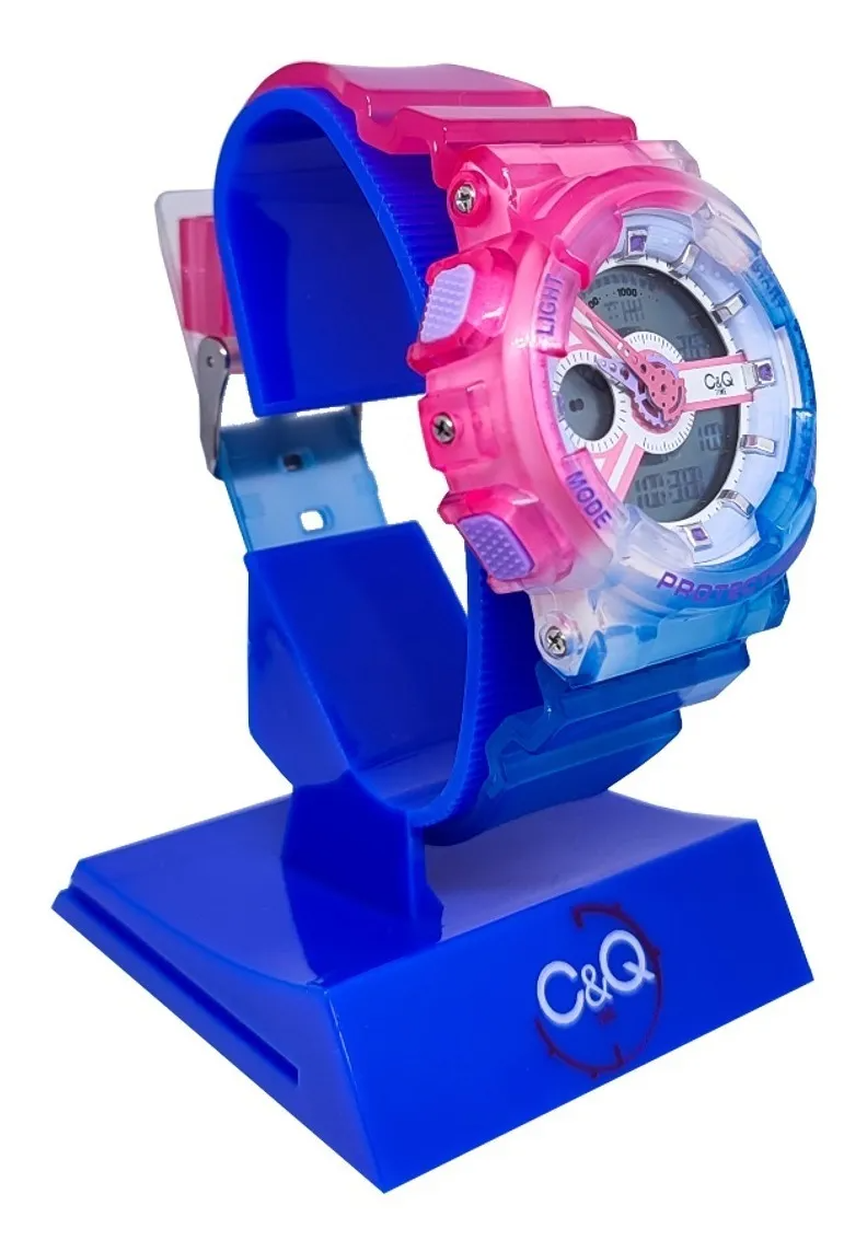 Reloj C&Q Original Deportivo Mujer Arcoíris Doble Hora Brillo Encanto