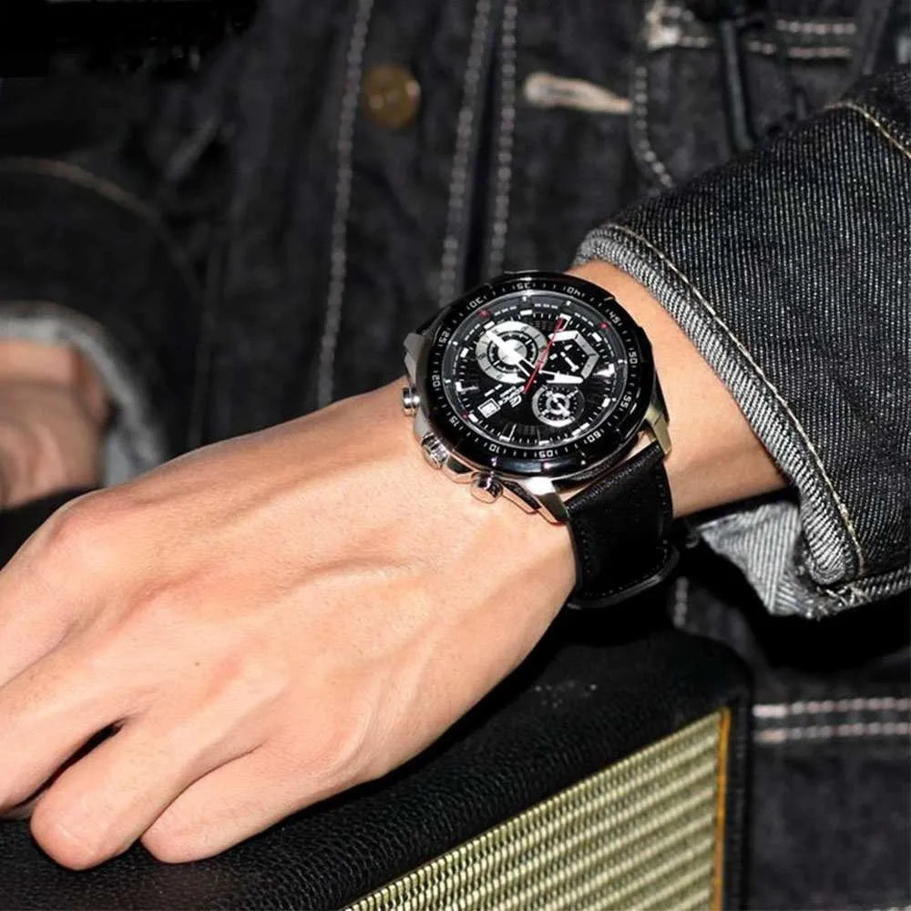 Reloj Casio Edifice Acero Y Cuero Sumergible Deportivo EFR-539L-1AVUDF Brillo Encanto