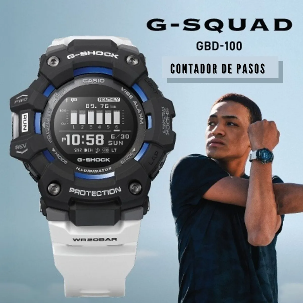 Reloj Casio G Shock Hombre Deportivo Fitness Y Sumergible GBD-100-1A7DR Brillo Encanto