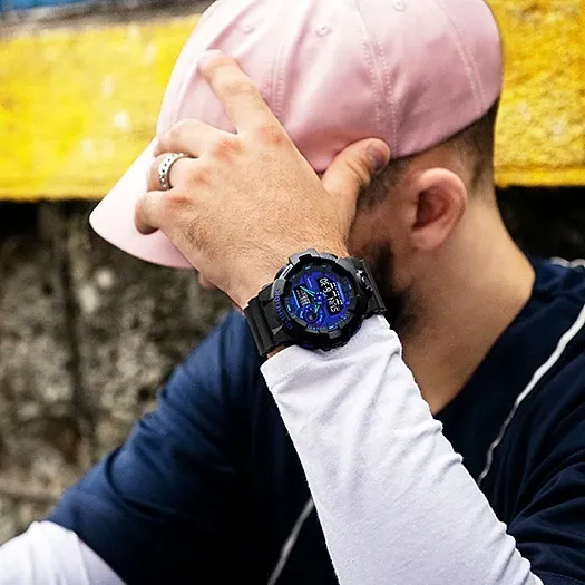 Reloj Casio G-shock Hombre Deportivo Sumergible Bicolor Negro Azul GA-700BP-1ADR Brillo Encanto