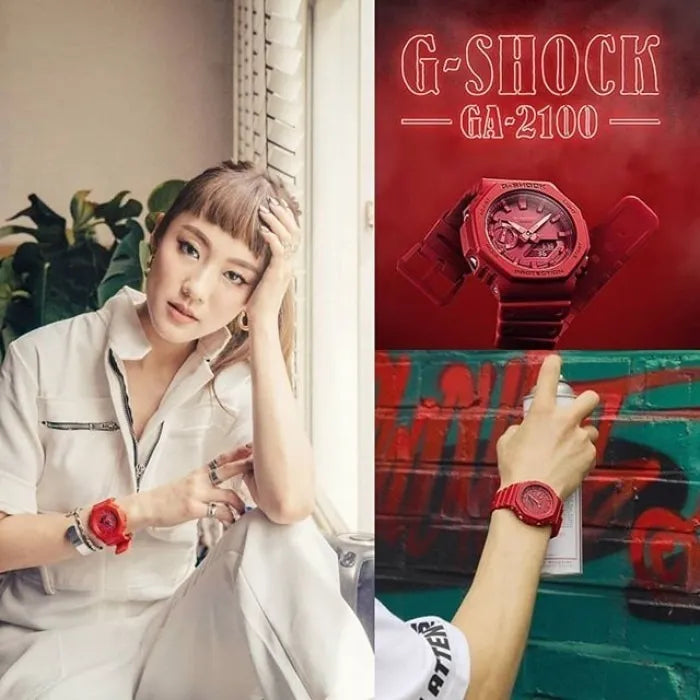 Reloj Casio G-shock Rojo Unisex Original Deportivo Sumergible GA-2100-4ADR Estilo LLamativo y Resistencia Excepcional Brillo Encanto