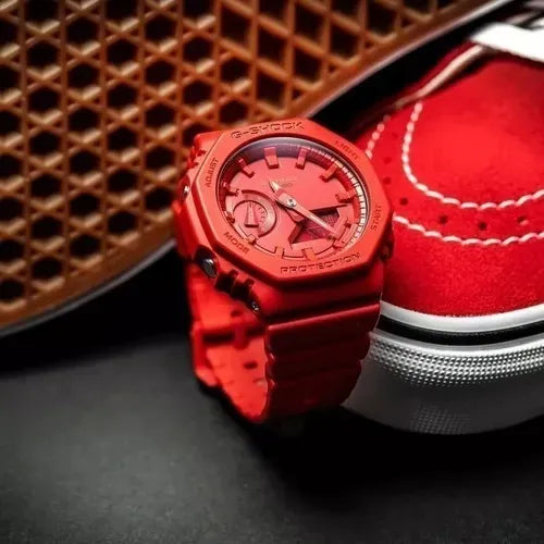 Reloj Casio G-shock Rojo Unisex Original Deportivo Sumergible GA-2100-4ADR Estilo LLamativo y Resistencia Excepcional Brillo Encanto