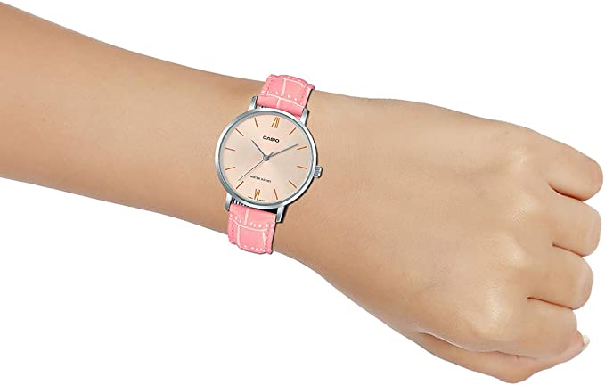 Reloj Casio LTP-VT01L-4BUDF Original Mujer Pulso Cuero Rosa Brillo Encanto