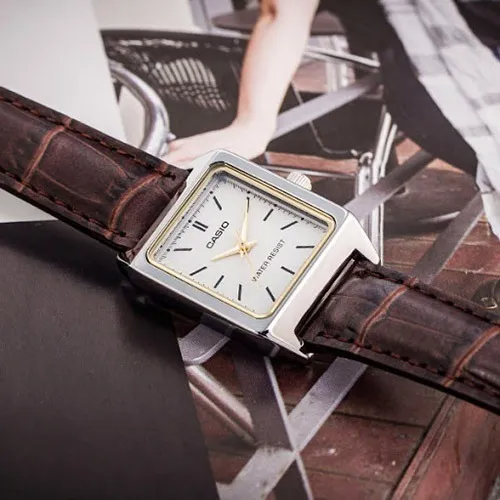 Reloj Casio Original Mujer Pulso Cuero Elegante Cuadrado Bicolor Brillo Encanto