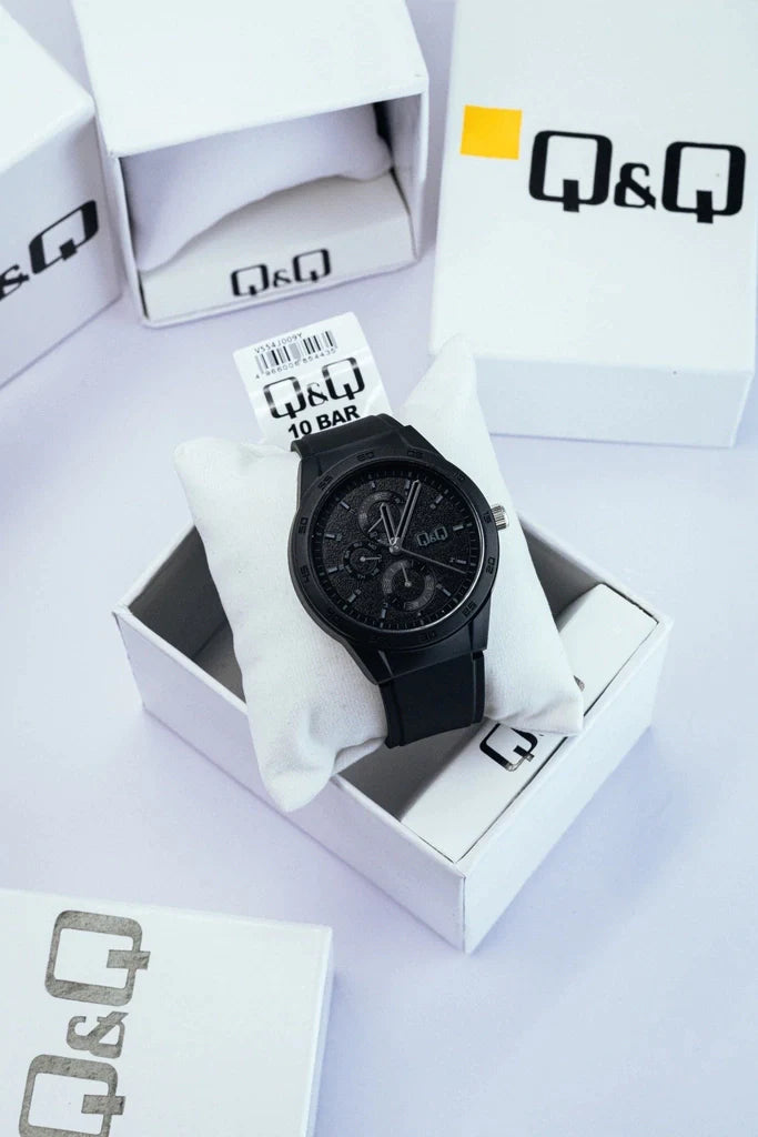 Reloj Q&Q Hombre VS54J009Y Siliconado Negro Sumergible 100M Brillo Encanto