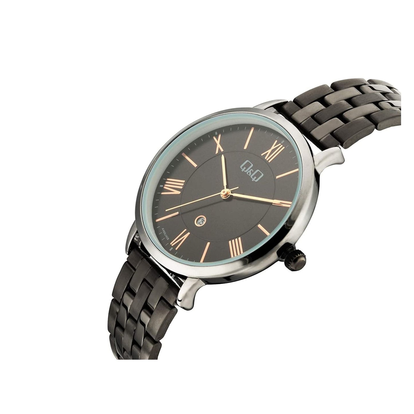 Reloj Q&Q Para Mujer Original Pulso Acero Negro Con Calendario Brillo Encanto