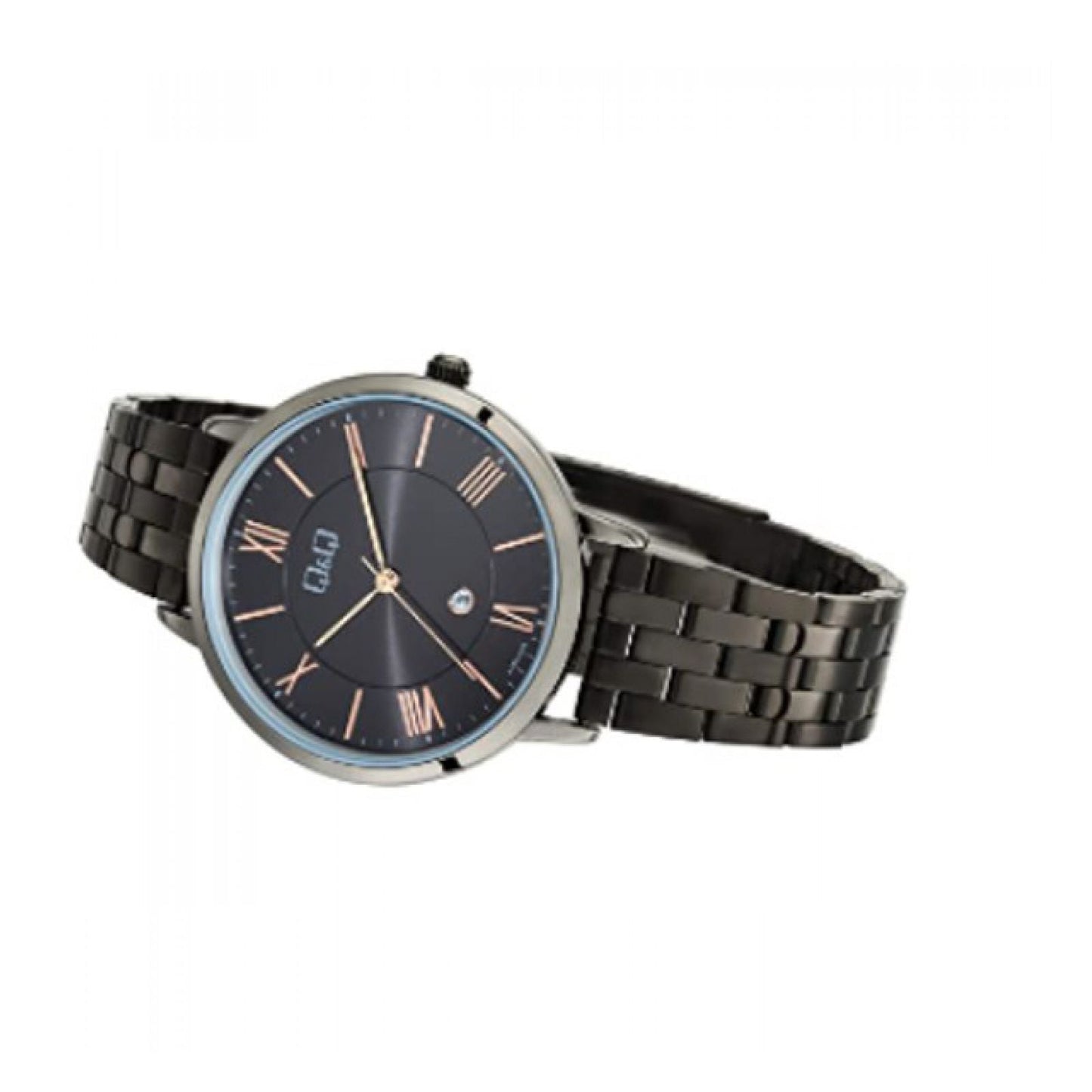 Reloj Q&Q Para Mujer Original Pulso Acero Negro Con Calendario Brillo Encanto