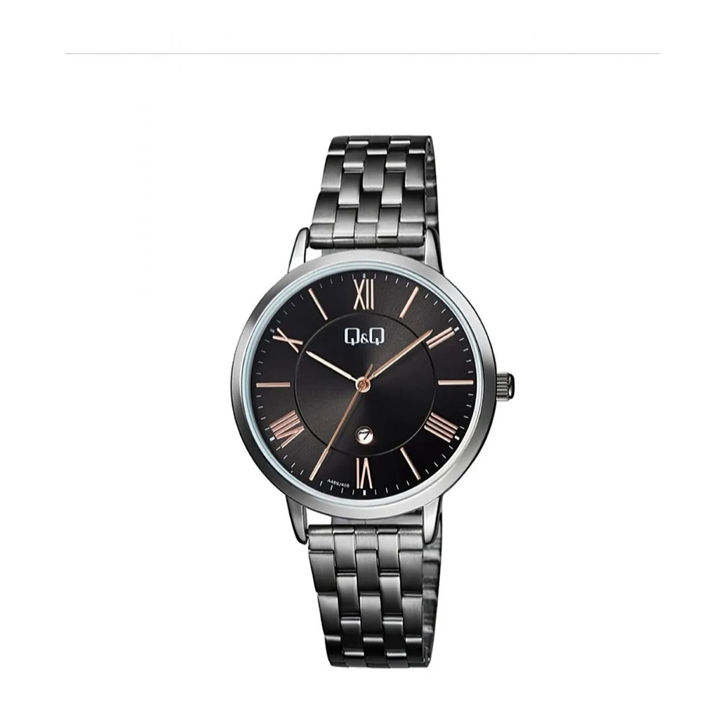 Reloj Q&Q Para Mujer Original Pulso Acero Negro Con Calendario Brillo Encanto
