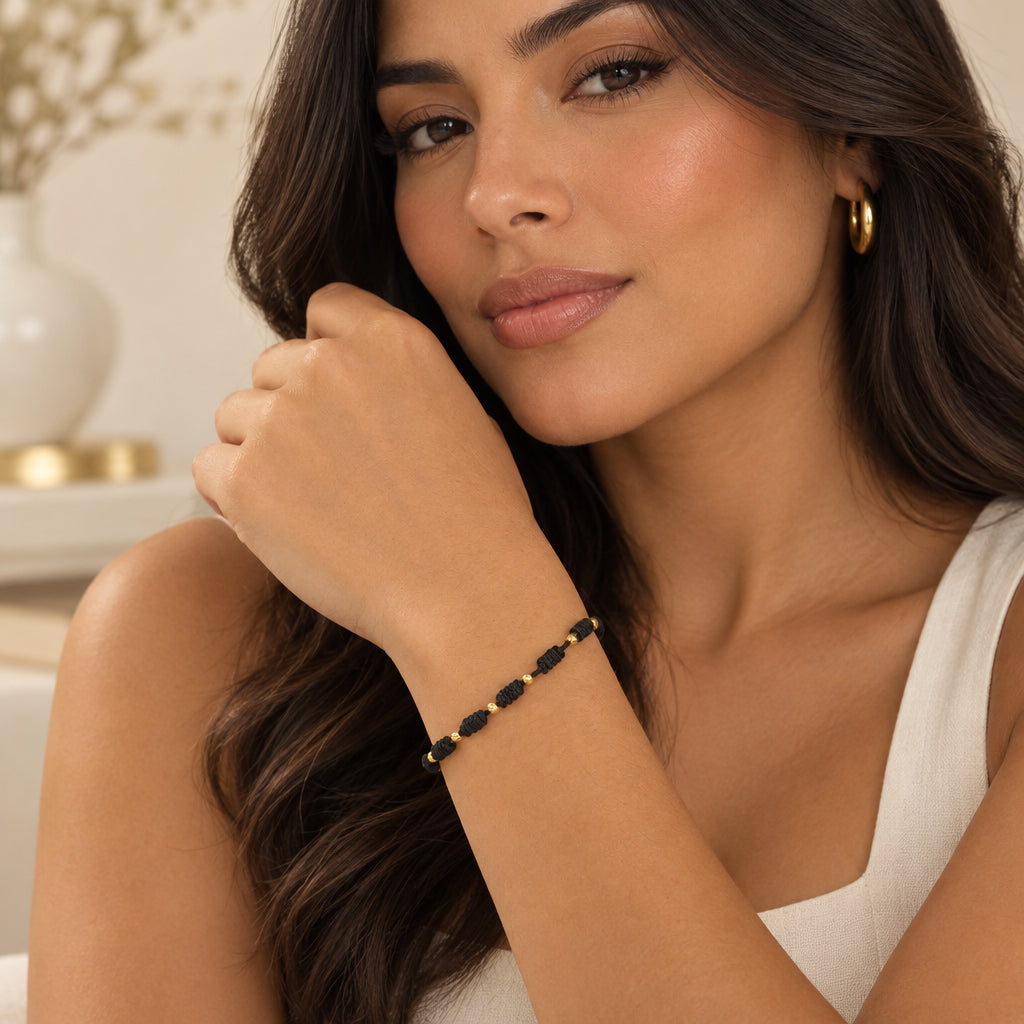 PULSERA 7 NUDOS BALINES ORO 18K