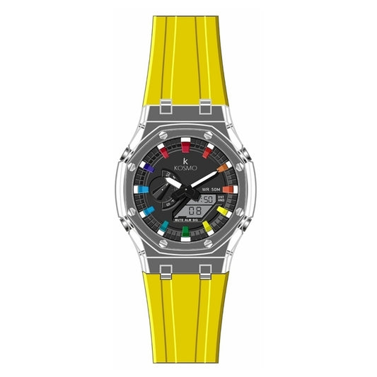 Reloj Unisex Kosmo Amarillo K4010 Doble hora Sumergible 50M