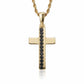Cruz hombre piedras negras oro laminado 18k con cadena rope dorada - Brillo Encanto