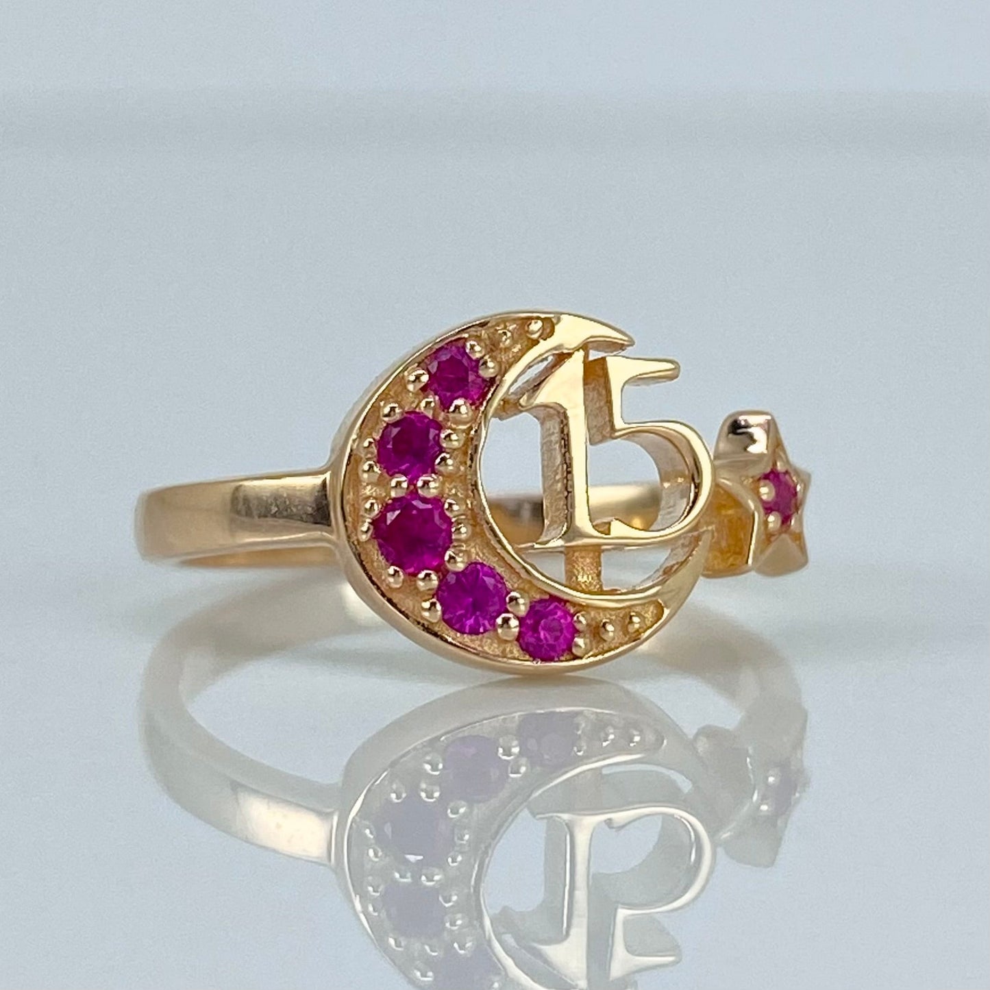 Anillo 15 Años Luna y Estrella Oro 18K