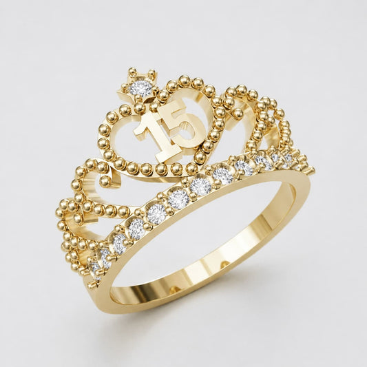 Anillo 15 Años Corona Estrella Oro 18K | Joyería Villavicencio