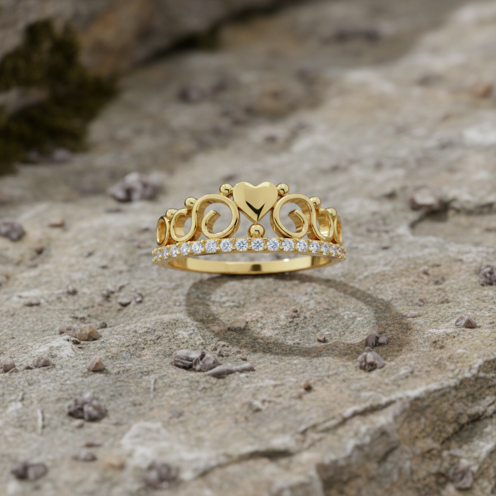 Anillo 15 Años Oro 18K Corazón Corona Circones | Brillo Encanto Villavicencio