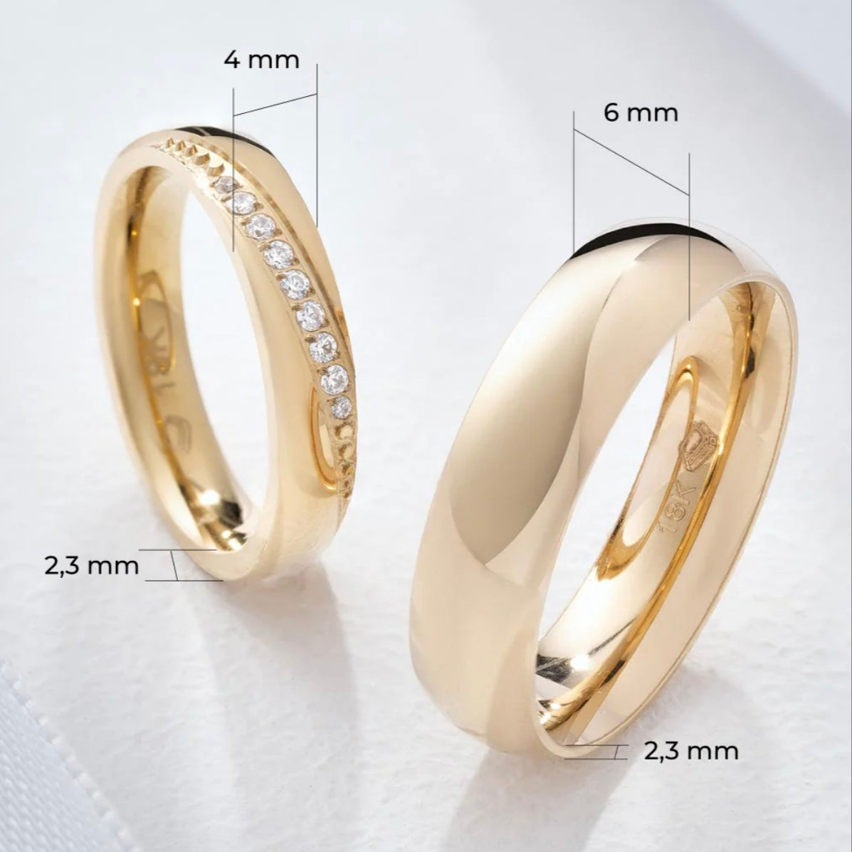Anillos boda oro laminado 18K acabado brillante detalle premium