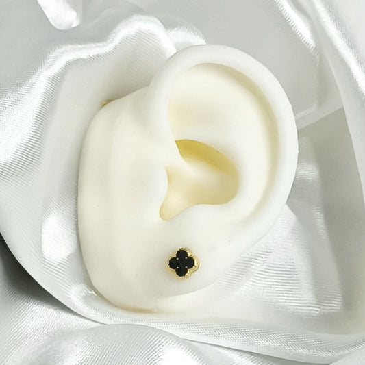 Aretes Trébol Negro en Oro Laminado 18K - Antialérgicos