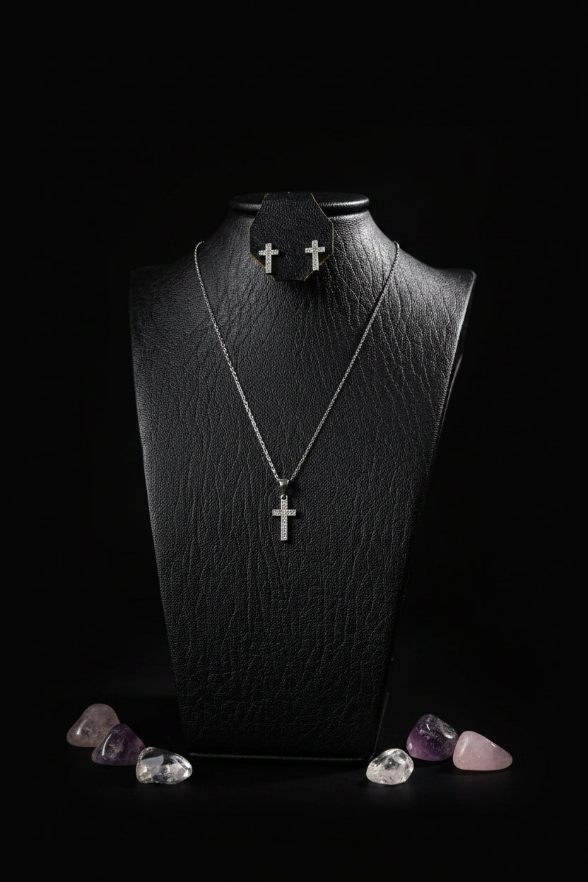 Aretes y dije cruz plata 925 - set completo joyería italiana para regalo
