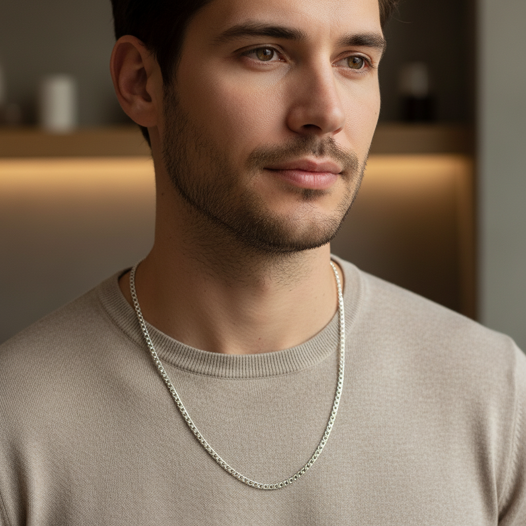 Cadena Cubana Plata 925 60 cm hombre — brillo permanente antialérgica garantía de por vida