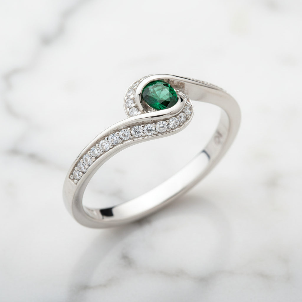 Anillo Fortaleza Esmeralda y Diamantes Plata 925 | Brillo Encanto