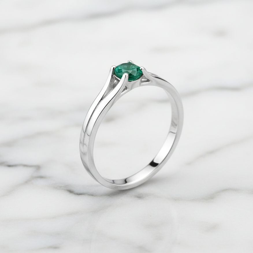 Anillo de Compromiso Esmeralda Colombiana Solitario Plata 925 Prosperidad | Brillo Encanto Joyería