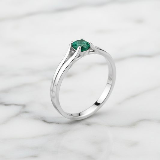 Anillo de Compromiso Esmeralda Colombiana Solitario Plata 925 Prosperidad | Brillo Encanto Joyería