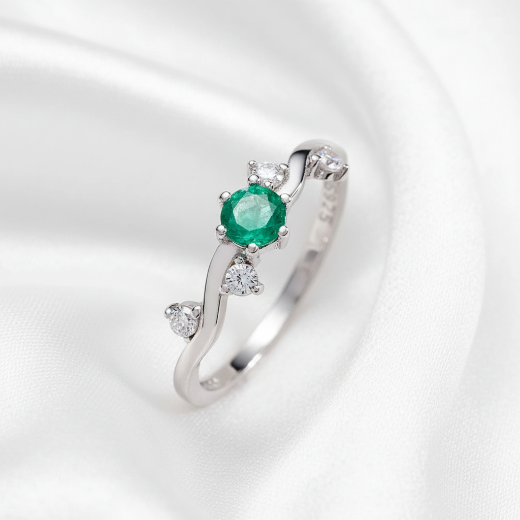 Anillo Amazonas Esmeralda Colombiana y Diamantes Plata 925 | Brillo Encanto