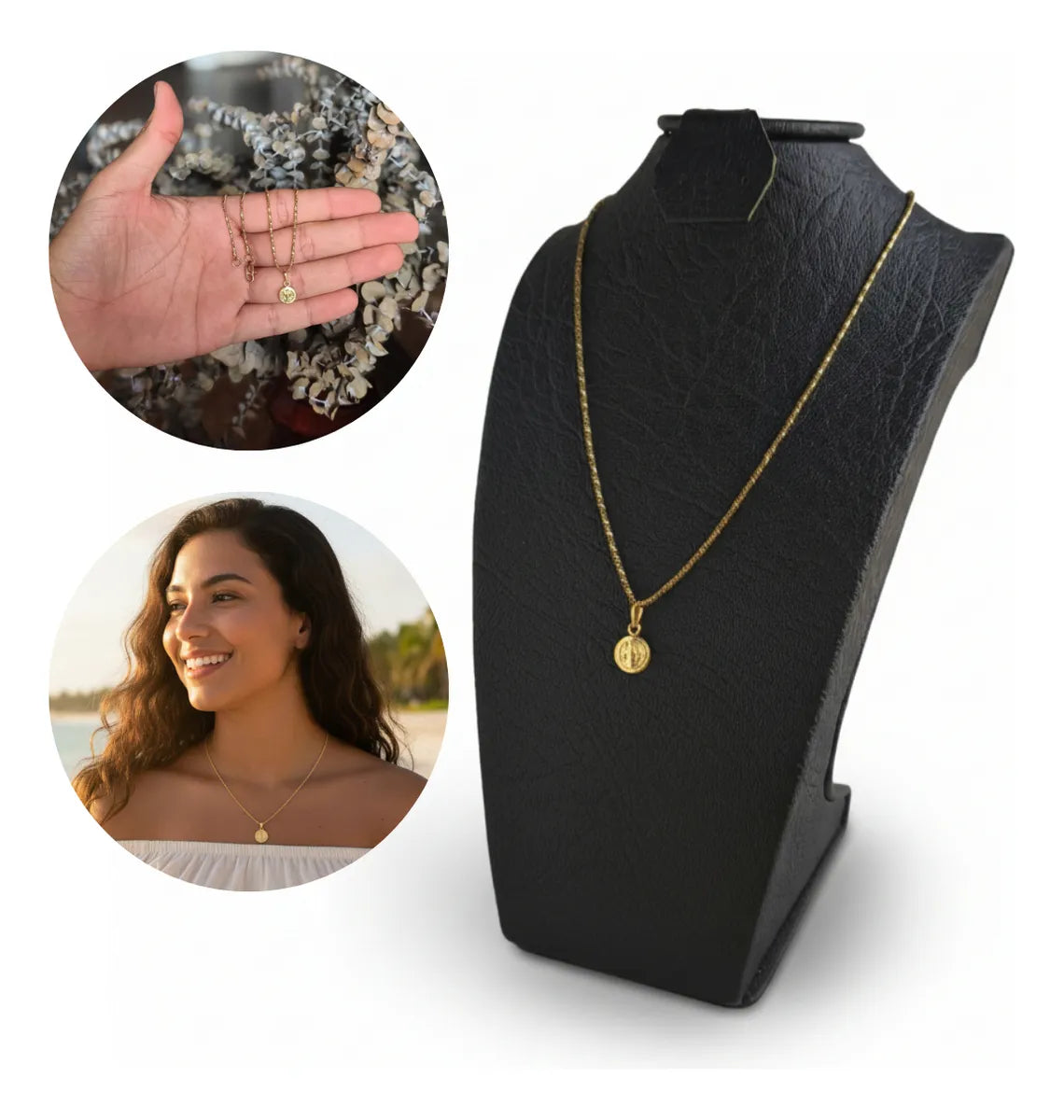 Juego Cadena + Dije San Benito Para Mujer Oro 18k Laminado