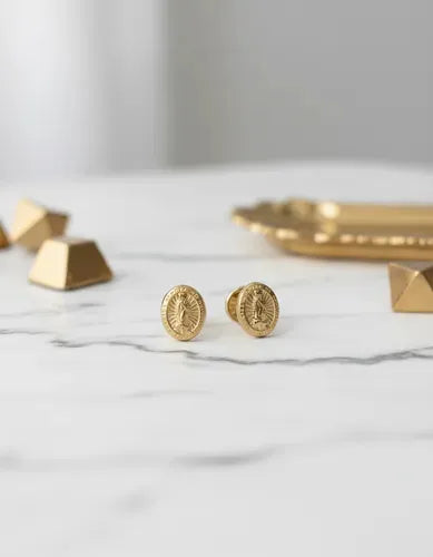 Juego Collar Mujer y Dije + Aretes Virgen Oro Laminado 18k