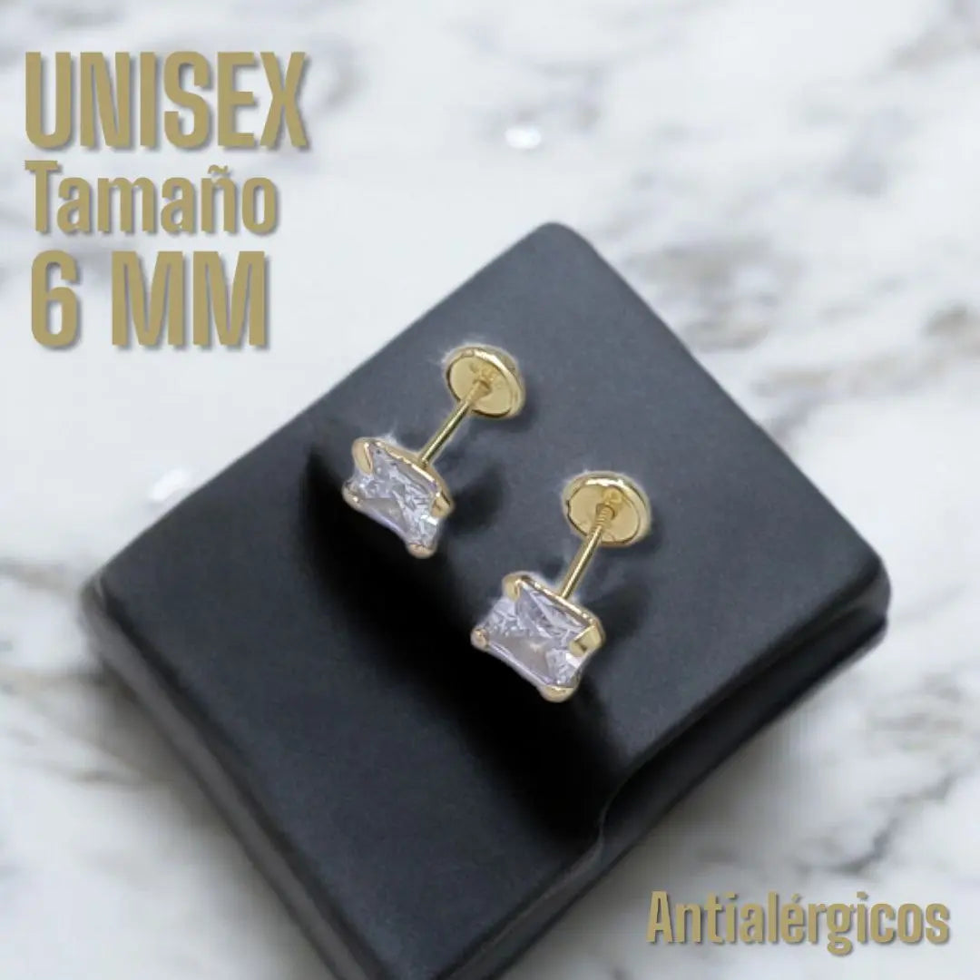 Aretes Estilo Piercing Oro Laminado 18K – Piedra Cuadrada Diamante de Laboratorio