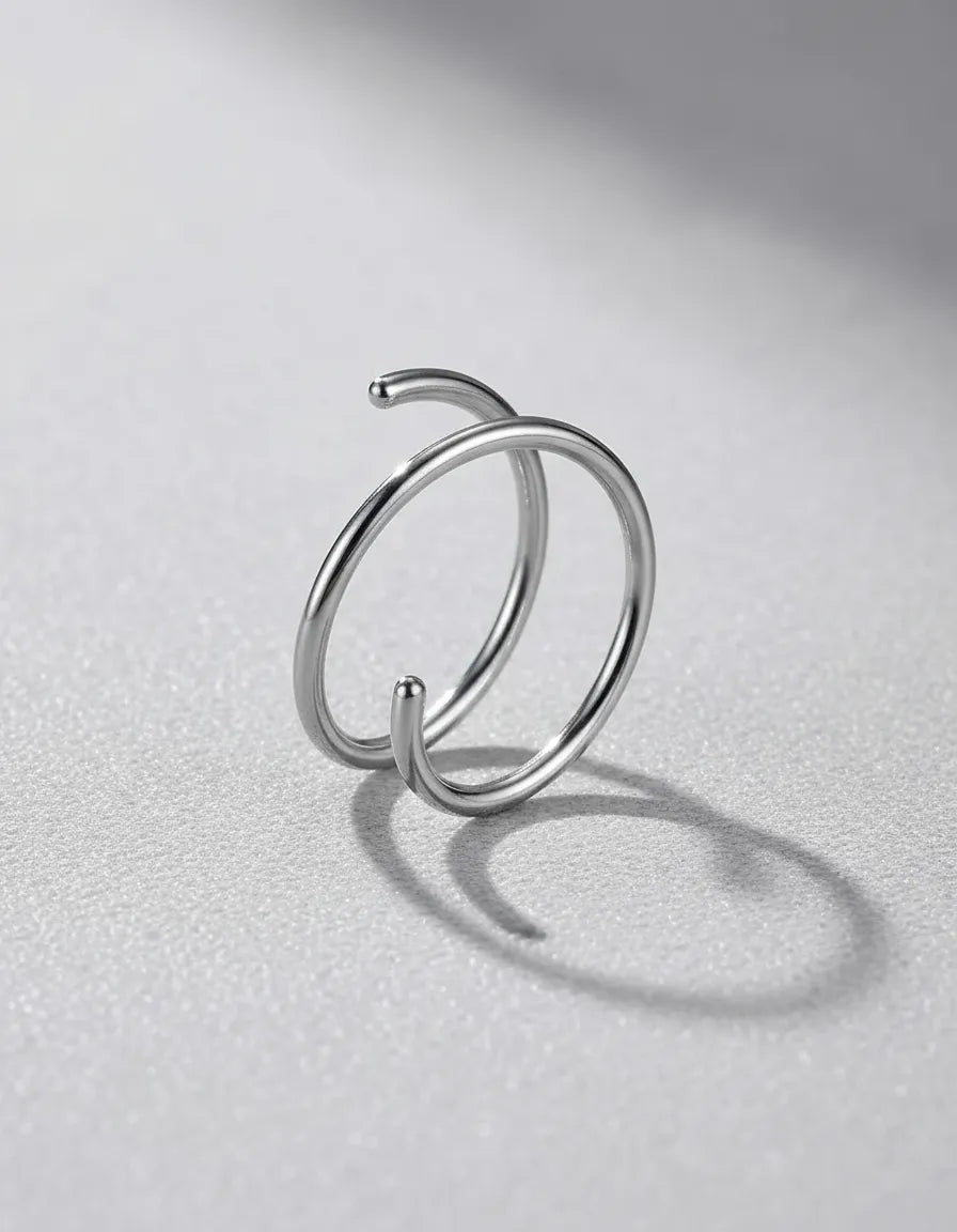 Piercing Nariz Plateado Doble Aro Nostril Plata925