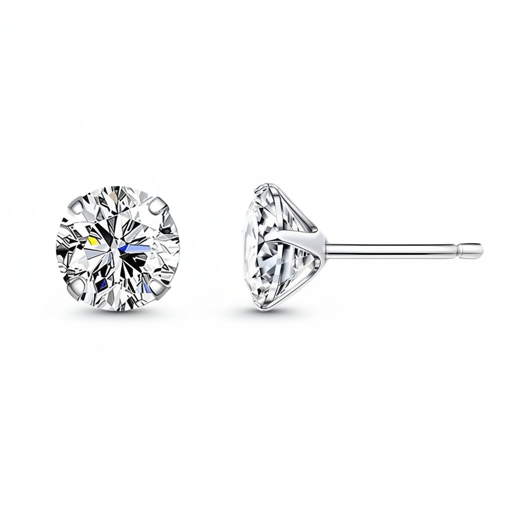 Aretes hombre diamante laboratorio cristal plata 925 - vista frontal