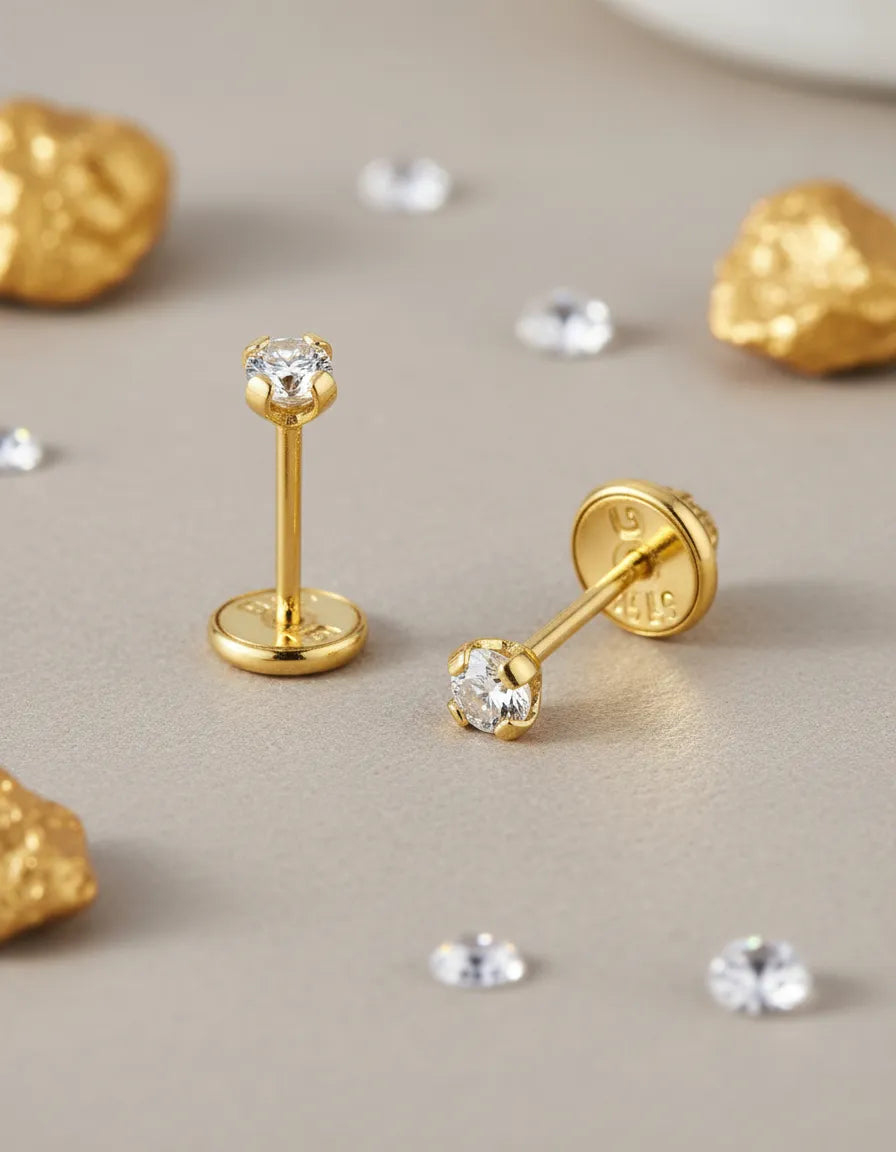 Piercings Topitos de Seguridad en Oro Laminado 18K Unisex 2mm