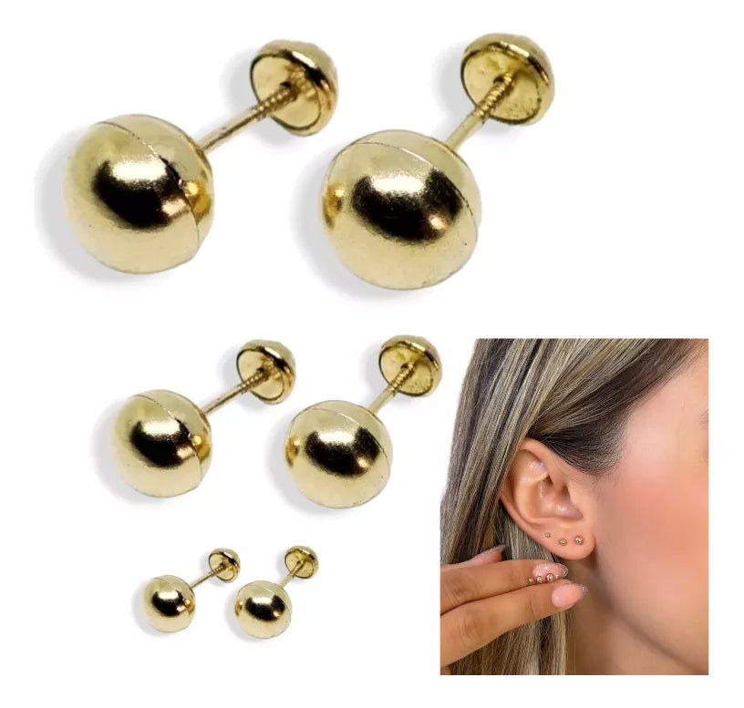 Aretes Topos Bolas Oro Laminado 18k Trio