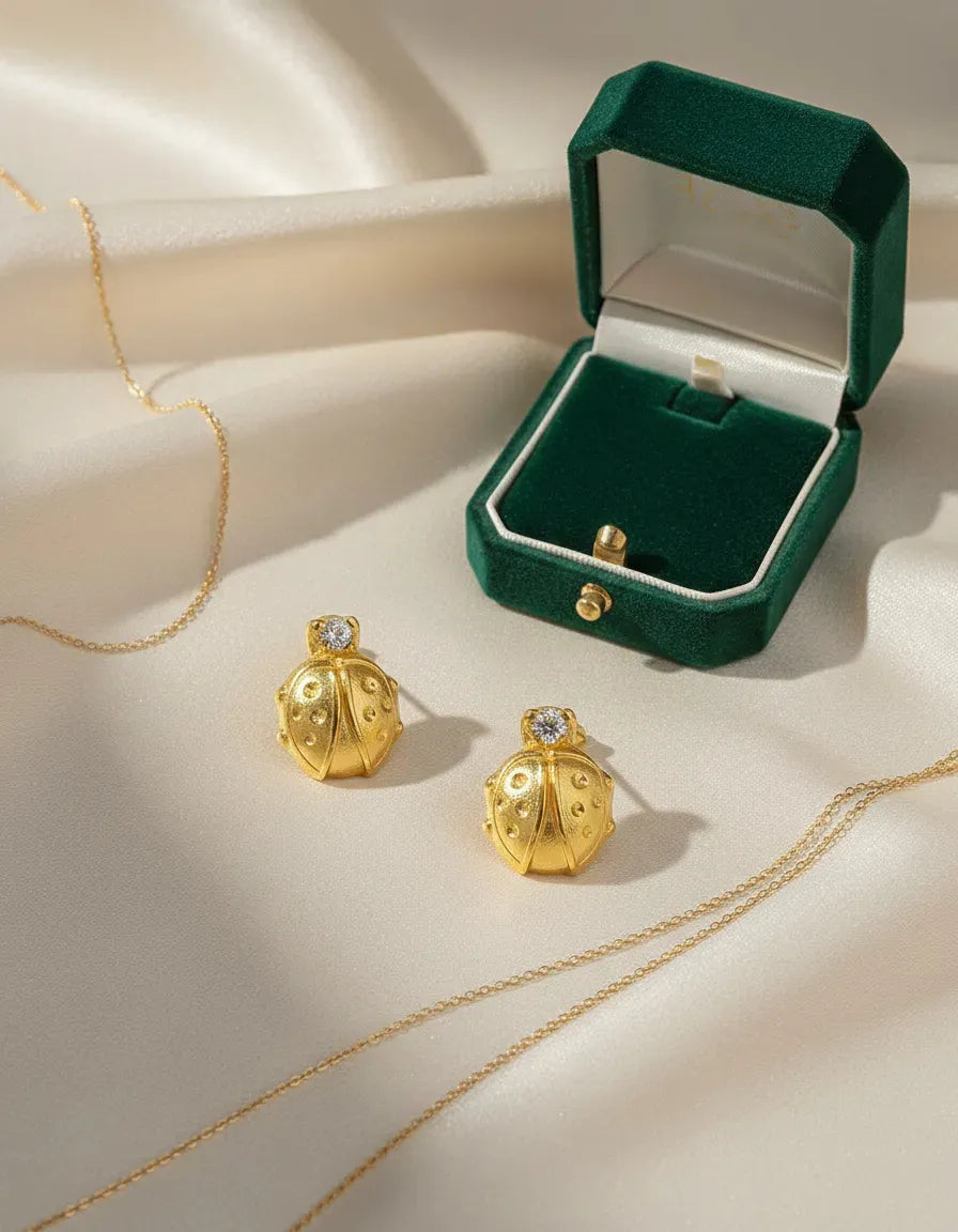 Aretes Anti alérgicos Mariquitas Oro Laminado18k