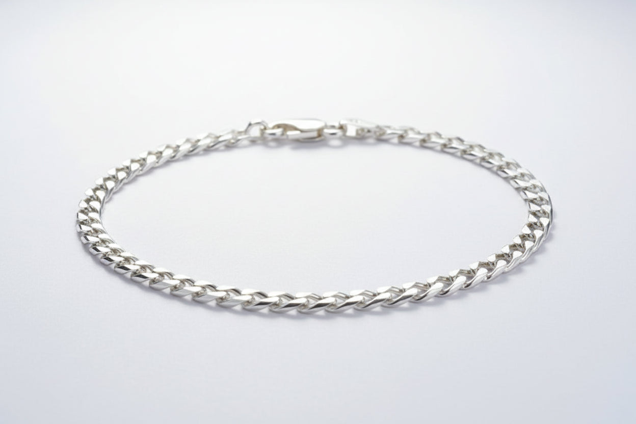 Pulsera Plata 925 Manilla Unisex Tejido Cubana 20cm