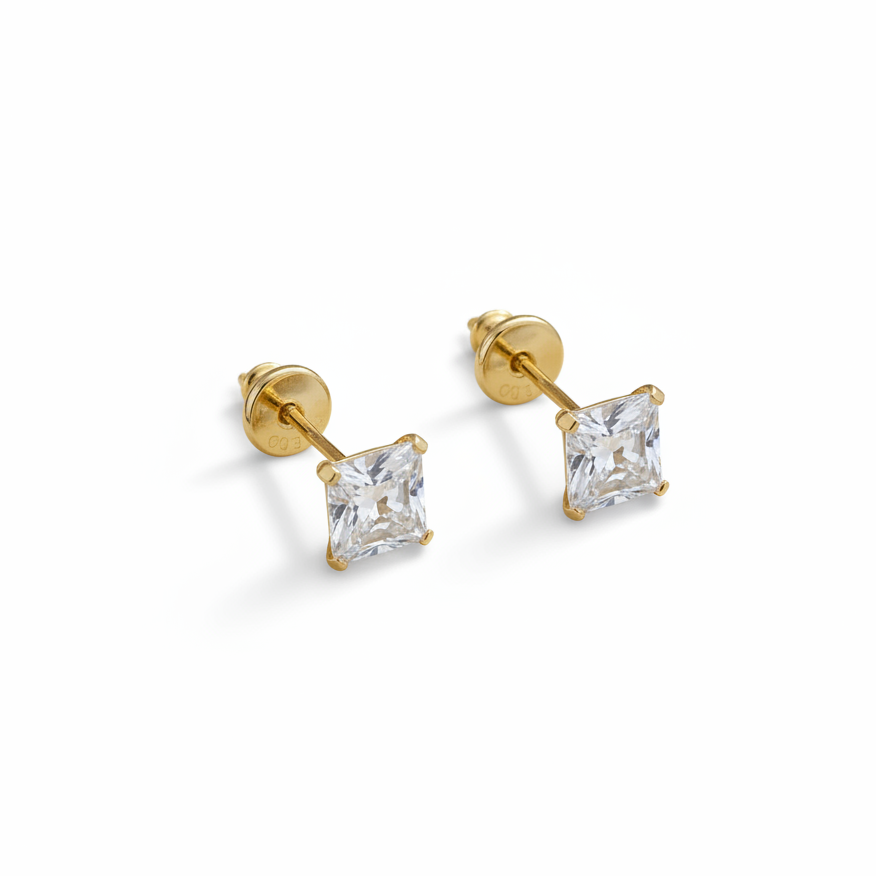 Aretes piercing oro laminado 18K con piedra cuadrada diamante de laboratorio – Brillo Encanto