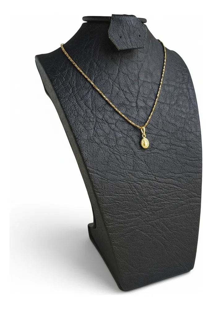 Juego Cadena + Dije Virgen + Estuche para Mujer Oro 18k Laminado