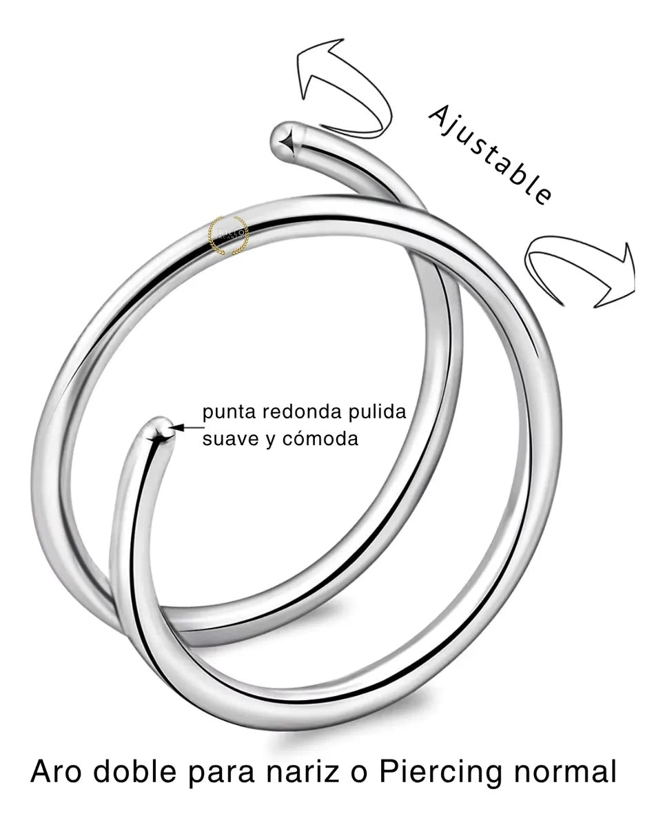 Piercing Nariz Plateado Doble Aro Nostril Plata925