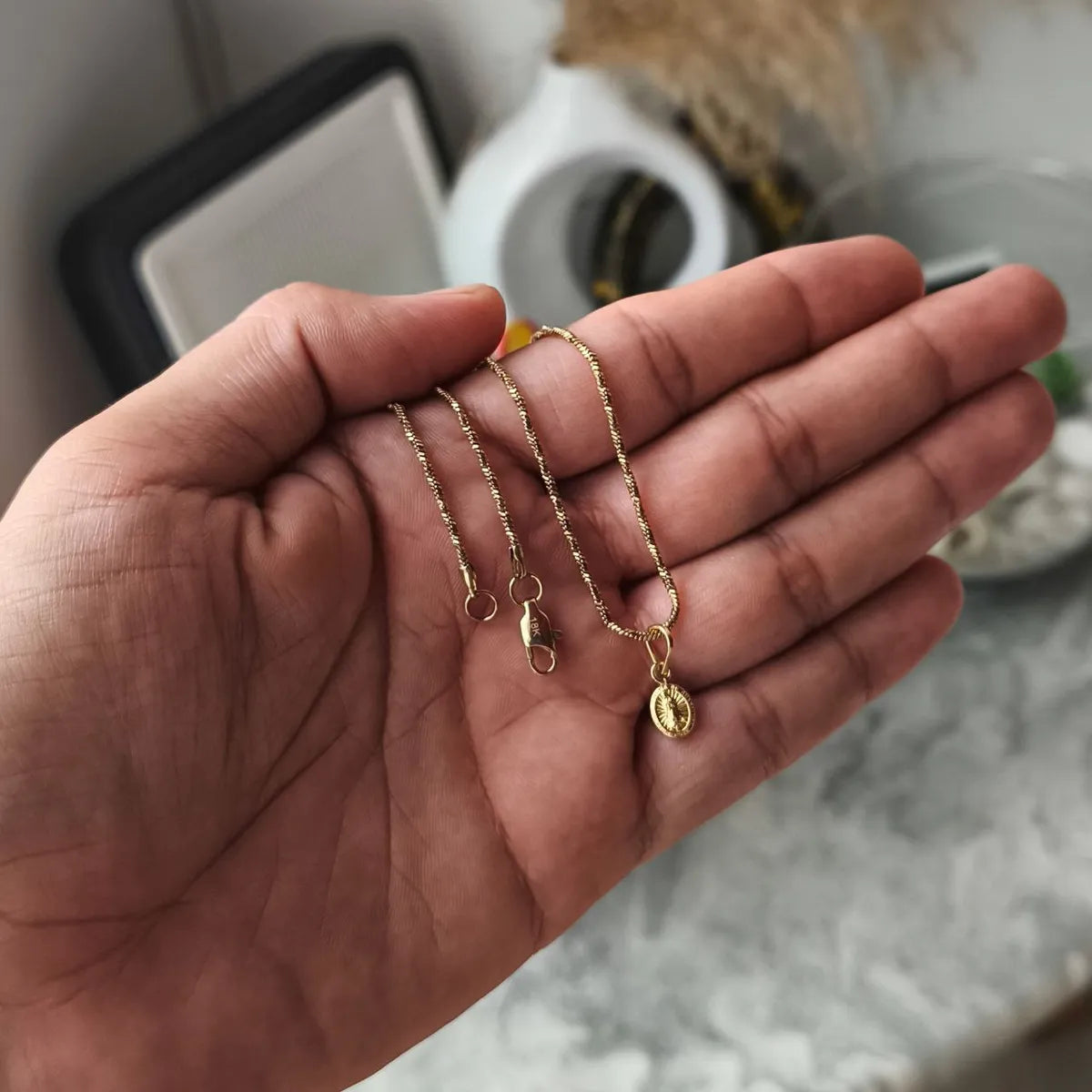 Juego Cadena + Dije Virgen + Estuche para Mujer Oro 18k Laminado