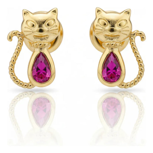 Aretes Anti alérgicos Topitos Seguridad Mujer Oro Laminado 18k Gatos