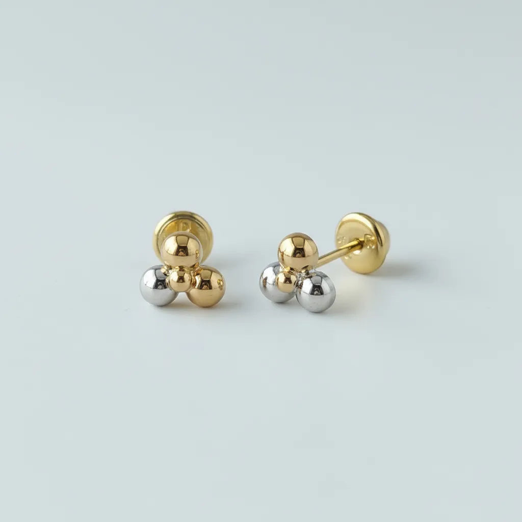 Aretes Mujer 3 Oros Oro Laminado 18K Pequeños Antialérgicos