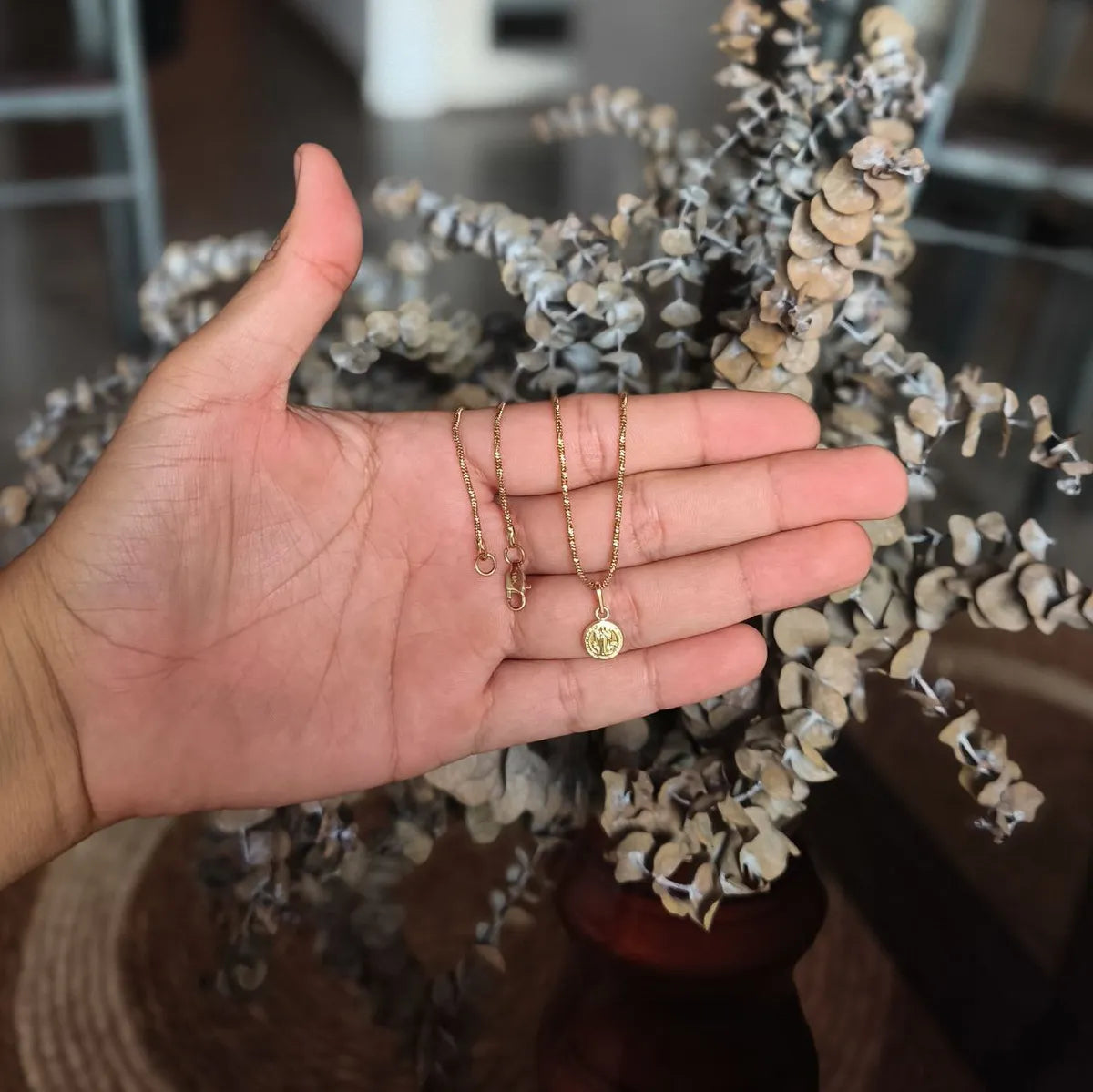 Juego Cadena + Dije San Benito Para Mujer Oro 18k Laminado