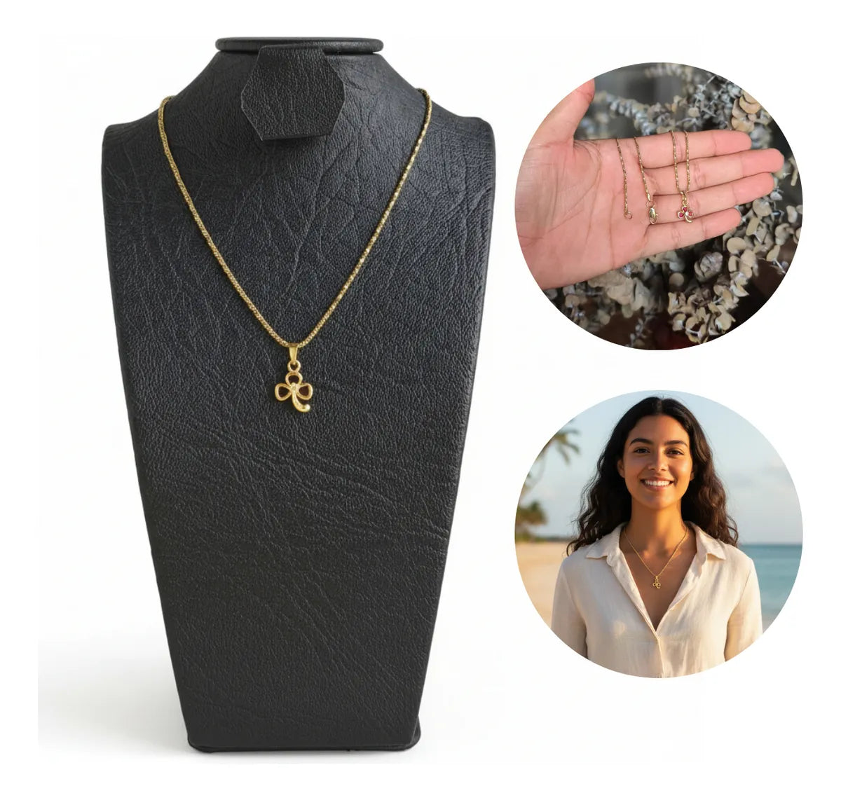 Juego Collar + Dije Trébol + Estuche Para Mujer Oro 18k Laminado