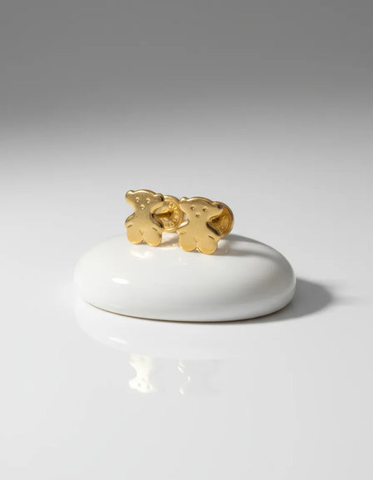 Aretes Anti alérgicos Seguridad  Osos Mujer Oro Laminado 18k Pequeños
