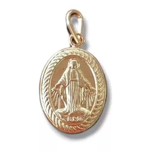 Juego Cadena Aretes Dije Oro Lamiando18k Virgen Milagros Mujer