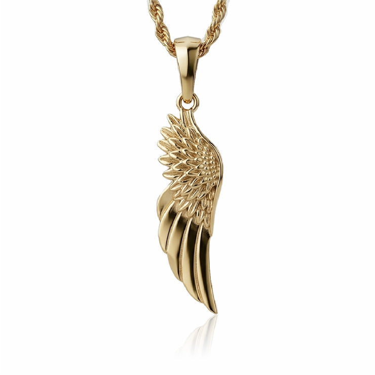 Dije ala ángel hombre oro laminado 18k con plumas talladas en cadena rope dorada - joyería de lujo Brillo Encanto
