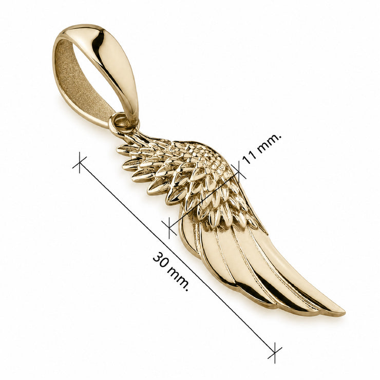 Dije ala ángel oro laminado 18k medidas 30x11mm con plumas talladas - tamaño real colgante hombre Brillo Encanto